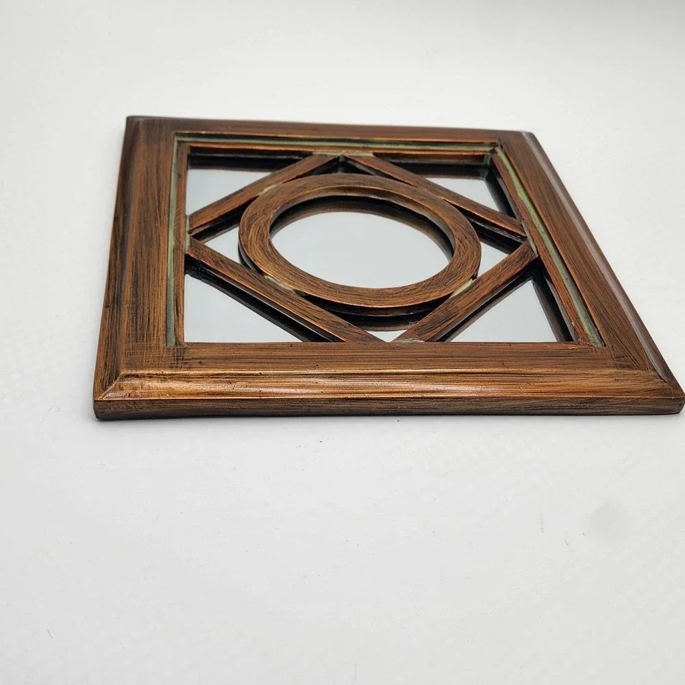 Vintage 70s Brass Tone Wall Mirror Geometric Layered Modernist Accent Decor‎ 10